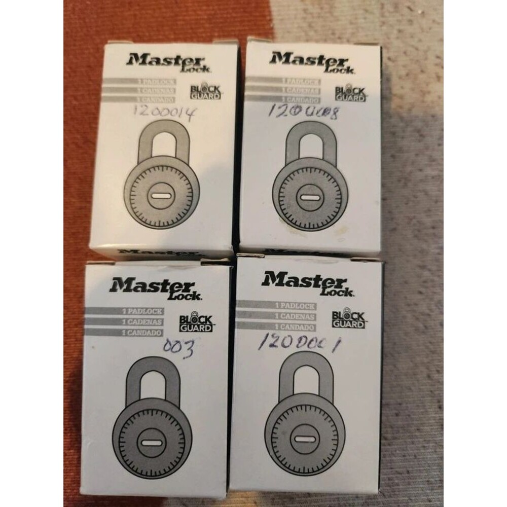 Master Lock 1525 BlockGuard Combination Padlocks with Key Control - Set of 4